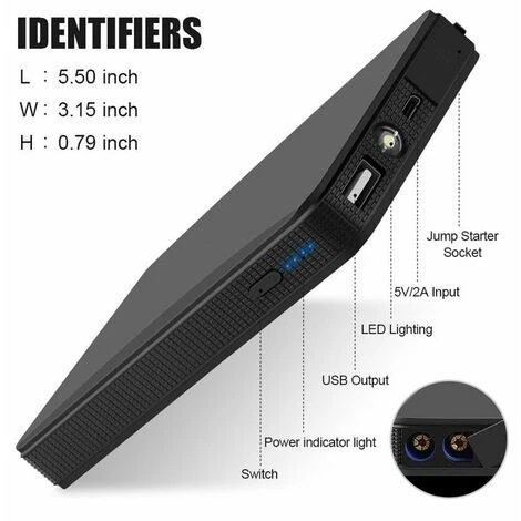Avviatore Di Emergenza Auto Batteria Booster Starter Power Bank Portatile Nero 5 Avviatore Di Emergenza Auto Batteria Booster Starter Power Bank Portatile Nero - immagine 5