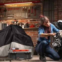 Relaxdays Telo Coprimoto Da Esterno Di Misura L, Copri Moto E Scooter Impermeabile, Esterni E Interni, Nero Argento -TopAuto Ricambi Italia 56363719 3