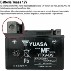 Batteria Per Moto E Scooter Sigillata Con Acido Incluso 12V 8Ah - YUASA YTX9-BS -TopAuto Ricambi Italia 63178240 3