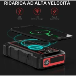 YABER Avviatore Batteria Auto, 2500A 23800mAh Avviatore Emergenza Per Auto (Adatto A Tutti I Veicoli A Benzina O 8.0L Diesel), 10W Caricatore Wireless Con Torcia LED, USB C -TopAuto Ricambi Italia 63921496 2