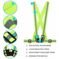 2 Pezzi Di Giubbotto Di Sicurezza + Braccialetti Di Sicurezza Riflettenti, Giubbotto Di Sicurezza Elastico Regolabile Riflettente Per Corsa, Ciclismo, Moto -TopAuto Ricambi Italia 71080069 4