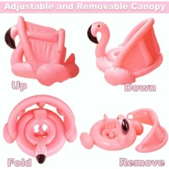 Fenicottero Anello Di Nuoto, Giubbotto Di Salvataggio Barca Piscina Gonfiabile Galleggiante Con Parasole Per 6-48 Mesi Bambino Bambini Bambini (Rosa) -TopAuto Ricambi Italia 74098204 3