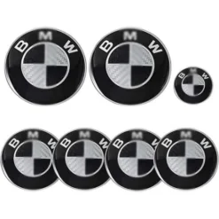 Emblema Per Auto Da 7 Pezzi Per Cofano E Bagagliaio Emblema BM-W E Emblema Per Coprimozzi Da 68 Mm E Emblema Del Volante, Bianco E Nero