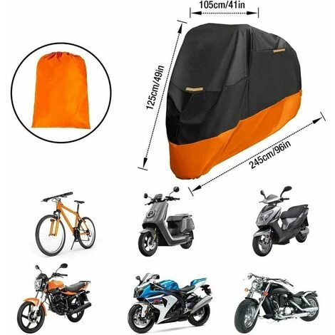 Copertura Impermeabile Per Scooter Per Moto Copertura Esterna 210D Resistente A Escrementi Di Uccelli, Polvere/neve/pioggia, Vento, Sole, XXL 245x105x125cm Nero+Arancione 2 Copertura Impermeabile Per Scooter Per Moto Copertura Esterna 210D Resistente A Escrementi Di Uccelli, Polvere/neve/pioggia, Vento, Sole, XXL 245x105x125cm Nero+Arancione - immagine 2
