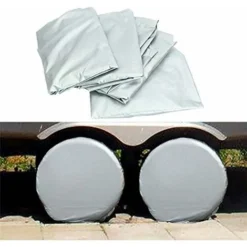 LITZEE Copriauto 4 Pezzi Copriruote Per Ruote Camper, Copertura Per Camion Pickup In Tessuto Oxford Impermeabile, Universale Per Pneumatici Per Auto Da 28,3 Pollici Grigio